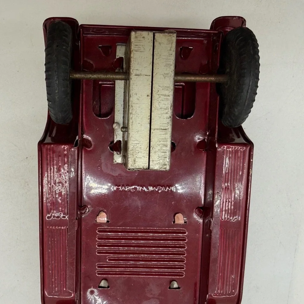 Vintage Made in Japan Tin Toy Car Maroon Roadster CZ-345 Antique Style Pink Seat